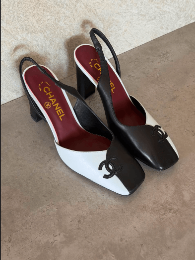 Chanel Two-Tone Slingbacks (specifically the Square-Toe Block Heel variation).