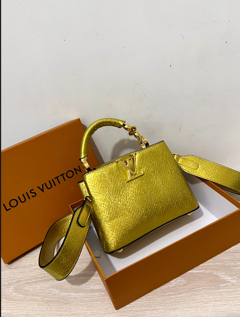 Louis Vuitton Capucines Handbag with Gold-Tone LV Clasp