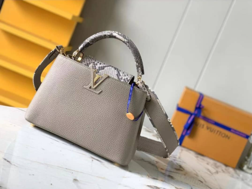 Louis Vuitton Capucines Handbag with Gold-Tone LV Clasp