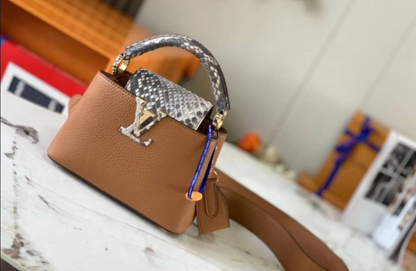 Louis Vuitton Capucines Handbag with Gold-Tone LV Clasp