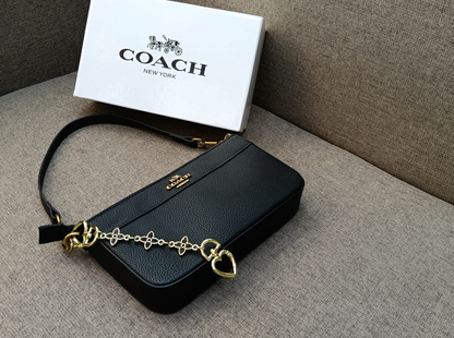 Coach Nolita Leather Shoulder Bag with Decorative Charm Chain