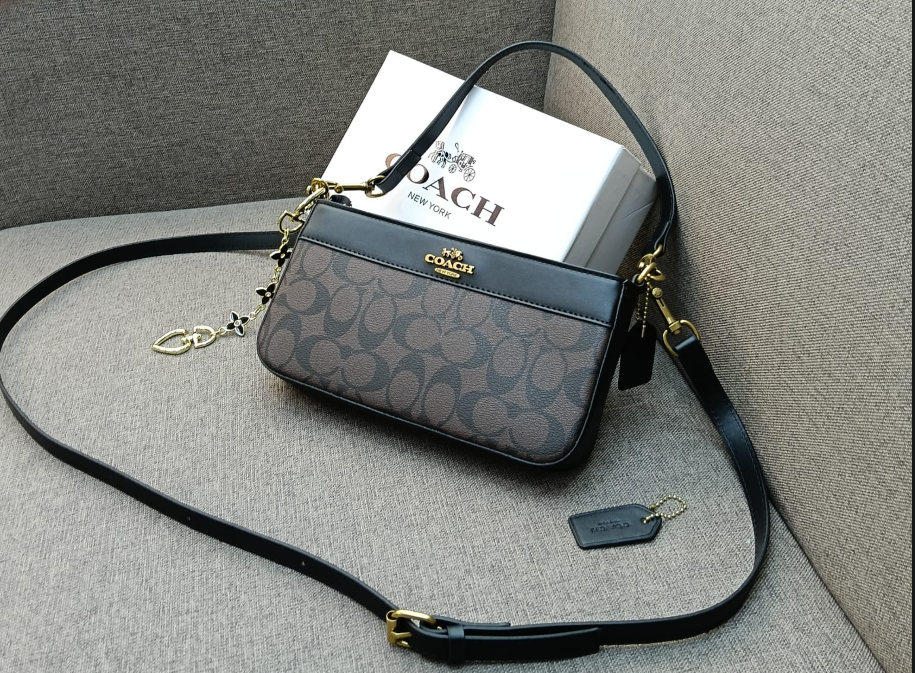 Coach Nolita Leather Shoulder Bag with Decorative Charm Chain