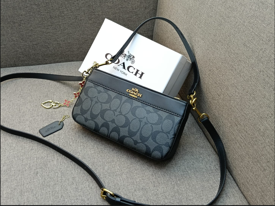 Coach Nolita Leather Shoulder Bag with Decorative Charm Chain