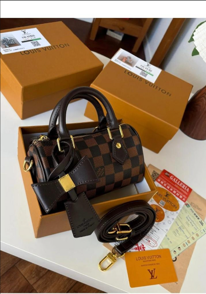 Louis Vuitton Damier Ebene Papillon BB Barrel Bag with Decorative Bow Accent