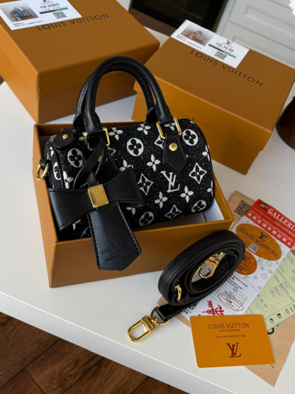 Louis Vuitton Damier Ebene Papillon BB Barrel Bag with Decorative Bow Accent