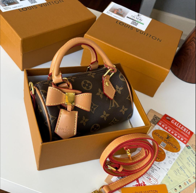 Louis Vuitton Damier Ebene Papillon BB Barrel Bag with Decorative Bow Accent