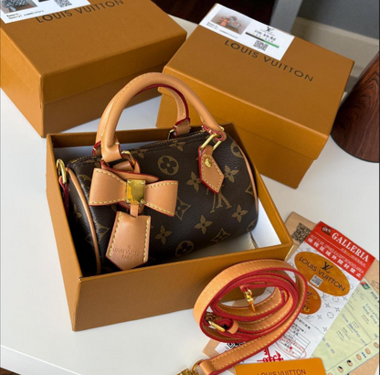Louis Vuitton Damier Ebene Papillon BB Barrel Bag with Decorative Bow Accent