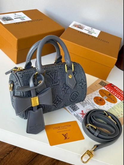 Louis Vuitton Damier Ebene Papillon BB Barrel Bag with Decorative Bow Accent