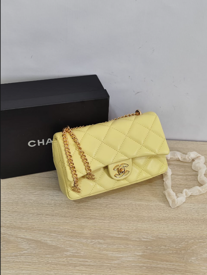 Chanel Small Classic Flap Bag in Diamond Quilted Lambskin with Mini CC Chain Charms