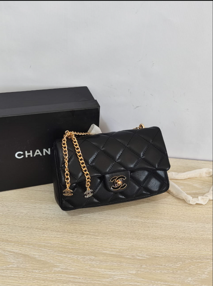 Chanel Small Classic Flap Bag in Diamond Quilted Lambskin with Mini CC Chain Charms