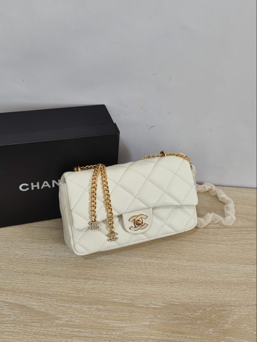 Chanel Small Classic Flap Bag in Diamond Quilted Lambskin with Mini CC Chain Charms