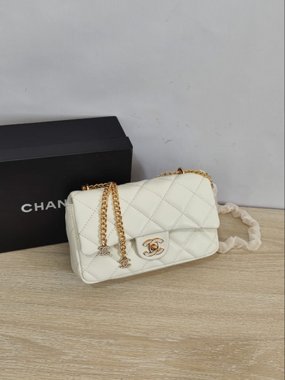 Chanel Small Classic Flap Bag in Diamond Quilted Lambskin with Mini CC Chain Charms