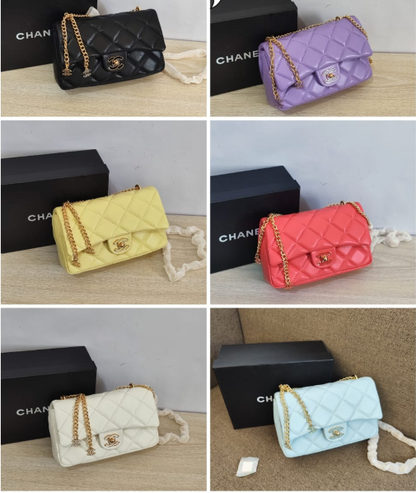 Chanel Small Classic Flap Bag in Diamond Quilted Lambskin with Mini CC Chain Charms
