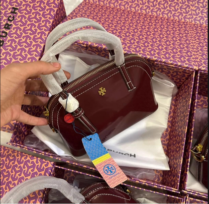 Tory Burch Robinson Spazzolato Patent Micro Dome Satchel Bag