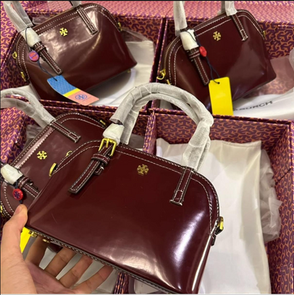 Tory Burch Robinson Spazzolato Patent Micro Dome Satchel Bag