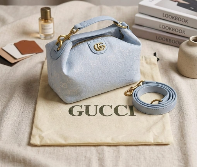 Gucci Ophidia GG Denim Mini Top Handle Duffle Bag