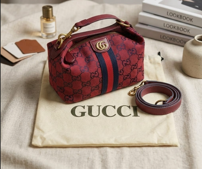 Gucci Ophidia GG Denim Mini Top Handle Duffle Bag