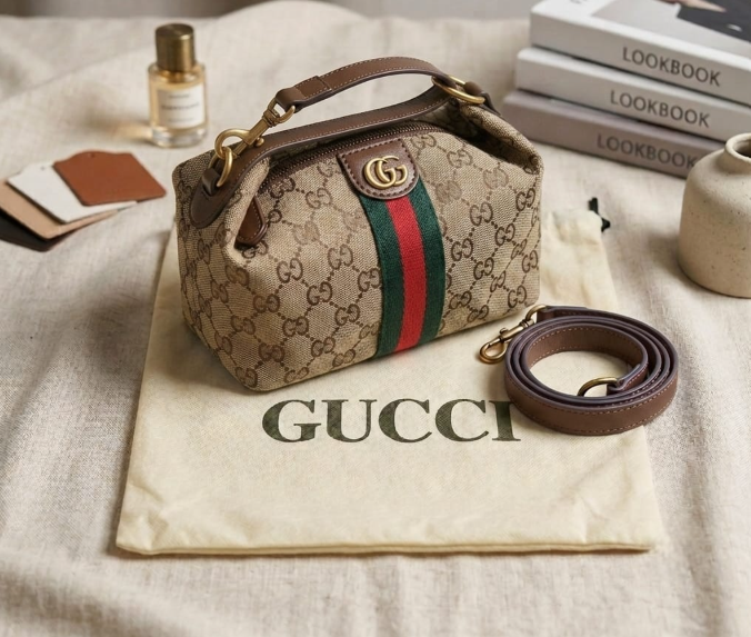 Gucci Ophidia GG Denim Mini Top Handle Duffle Bag