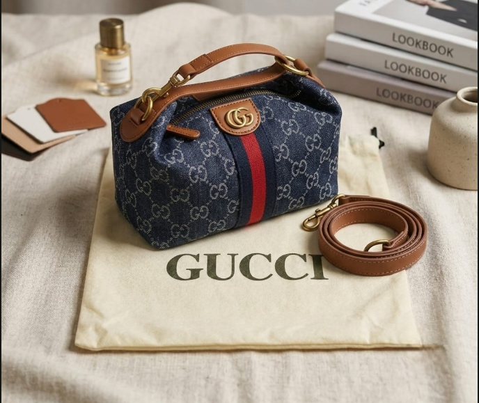 Gucci Ophidia GG Denim Mini Top Handle Duffle Bag