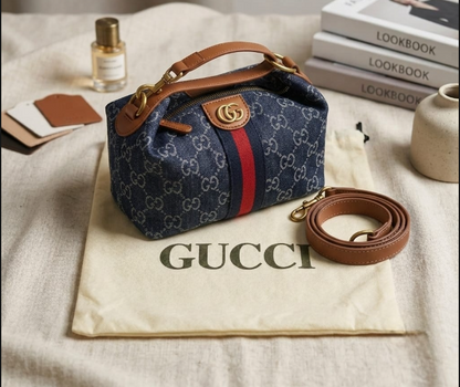 Gucci Ophidia GG Denim Mini Top Handle Duffle Bag