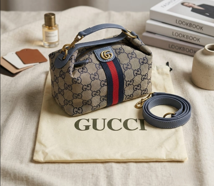 Gucci Ophidia GG Denim Mini Top Handle Duffle Bag
