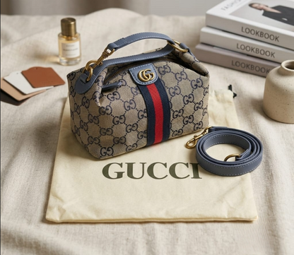 Gucci Ophidia GG Denim Mini Top Handle Duffle Bag