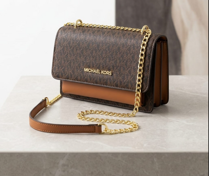 Michael Kors Jet Set Signature Monogram Chain Crossbody Bag