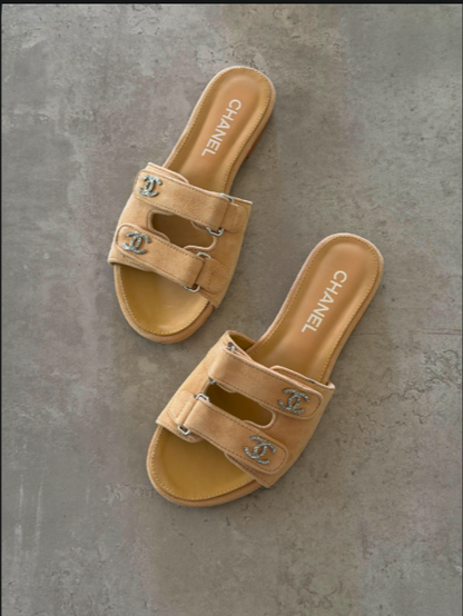 Chanel Suede Double-Strap Mule Slide Sandals