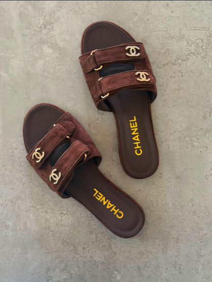 Chanel Suede Double-Strap Mule Slide Sandals