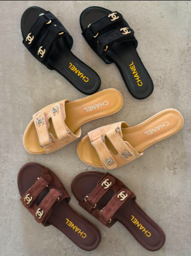 Chanel Suede Double-Strap Mule Slide Sandals