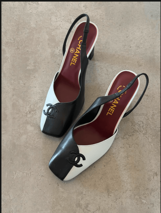 Chanel Two-Tone Slingbacks (specifically the Square-Toe Block Heel variation).