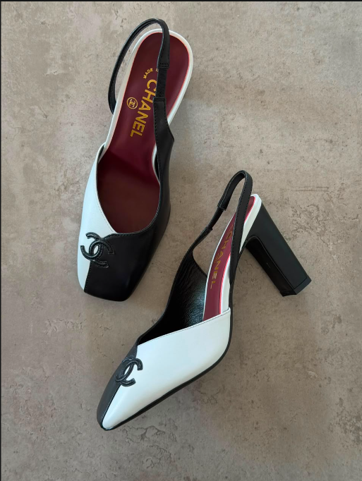 Chanel Two-Tone Slingbacks (specifically the Square-Toe Block Heel variation).