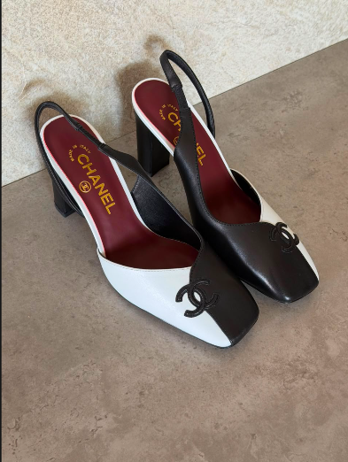 Chanel Two-Tone Slingbacks (specifically the Square-Toe Block Heel variation).