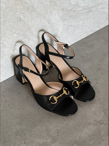 Gucci Leather Mid-Heel Sandal with Horsebit