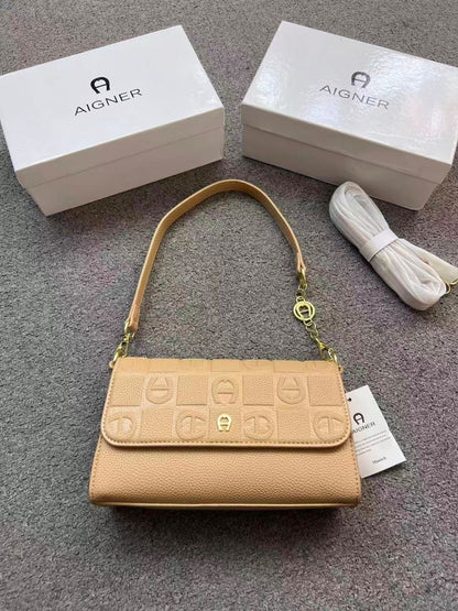 Aigner Monogram Embossed Leather Shoulder Bag with Convertible Strap