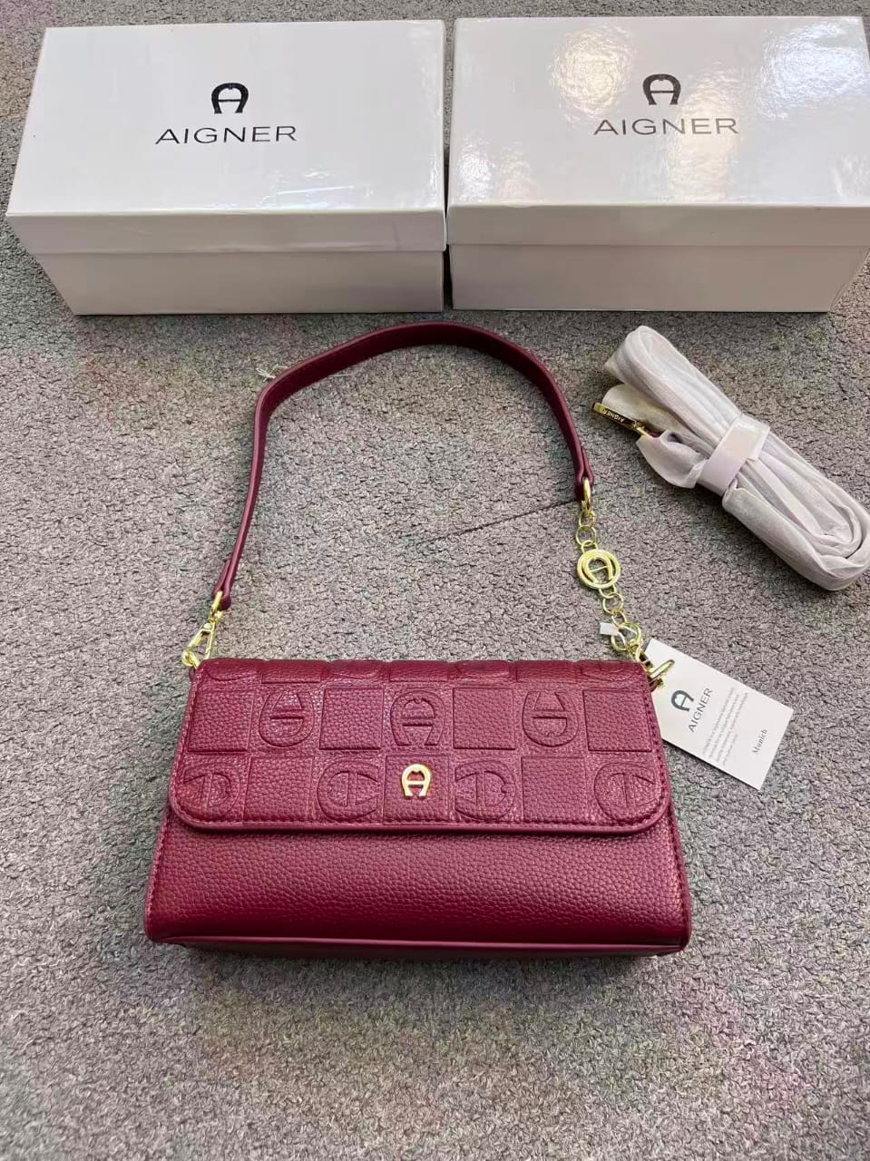 Aigner Monogram Embossed Leather Shoulder Bag with Convertible Strap