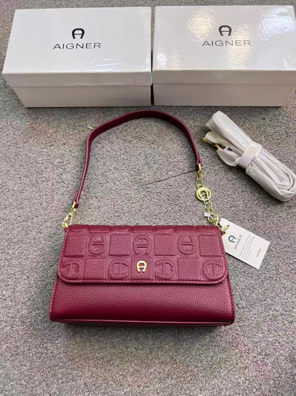 Aigner Monogram Embossed Leather Shoulder Bag with Convertible Strap