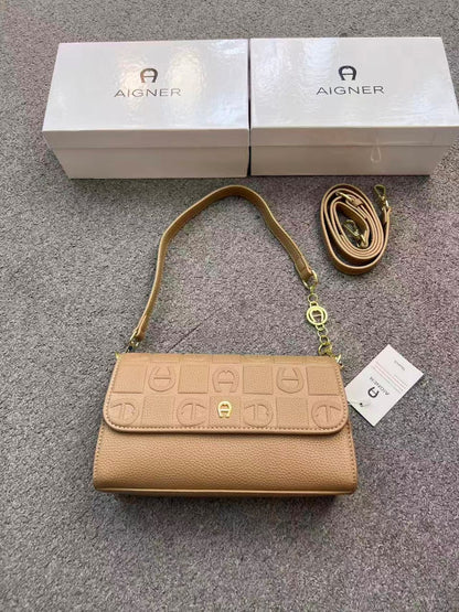 Aigner Monogram Embossed Leather Shoulder Bag with Convertible Strap