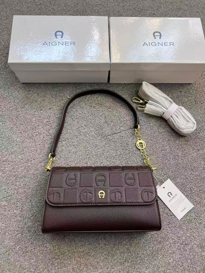 Aigner Monogram Embossed Leather Shoulder Bag with Convertible Strap