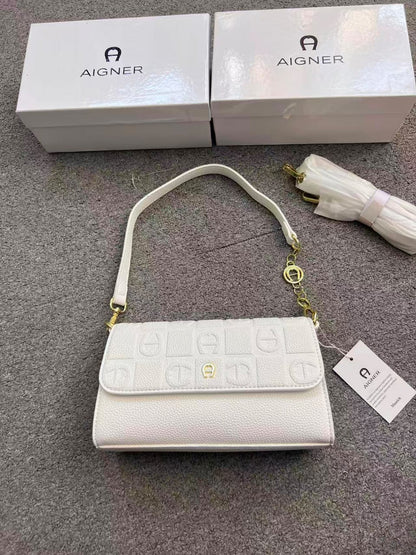Aigner Monogram Embossed Leather Shoulder Bag with Convertible Strap