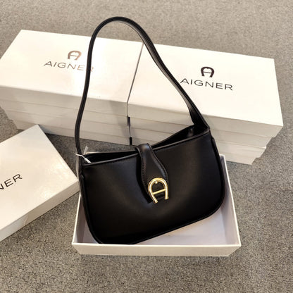 Aigner Leather Curved Hobo Shoulder Bag