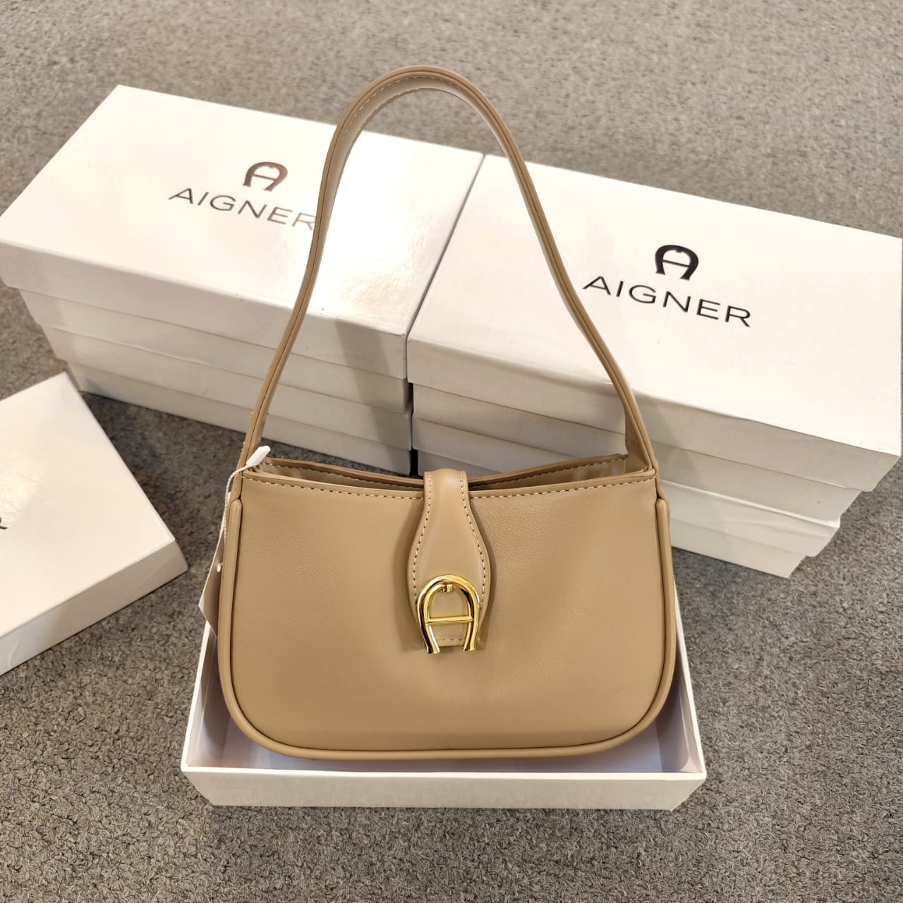 Aigner Leather Curved Hobo Shoulder Bag