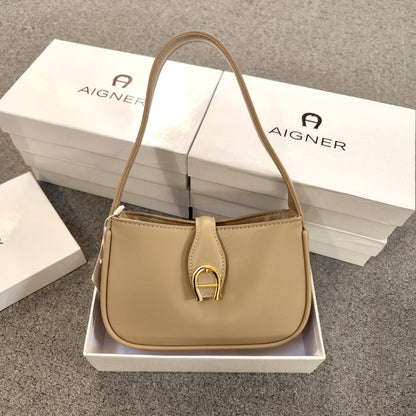 Aigner Leather Curved Hobo Shoulder Bag