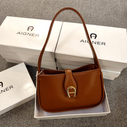Aigner Leather Curved Hobo Shoulder Bag