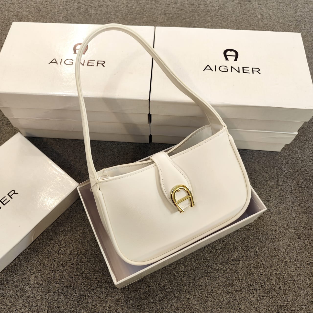 Aigner Leather Curved Hobo Shoulder Bag