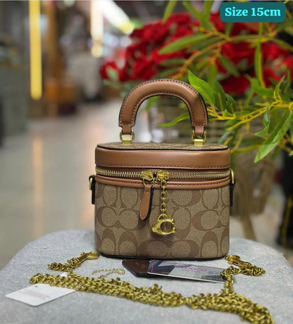 Coach Trail Monogram Barrel Crossbody Bag – Tan/Rust