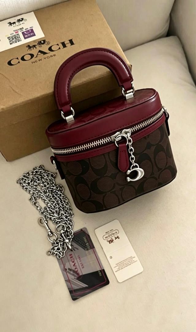 Coach Trail Monogram Barrel Crossbody Bag – Tan/Rust