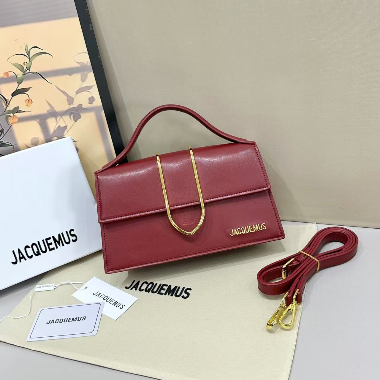 Premium Jacquemus Le Bambino Long Flap Bag - Burgundy