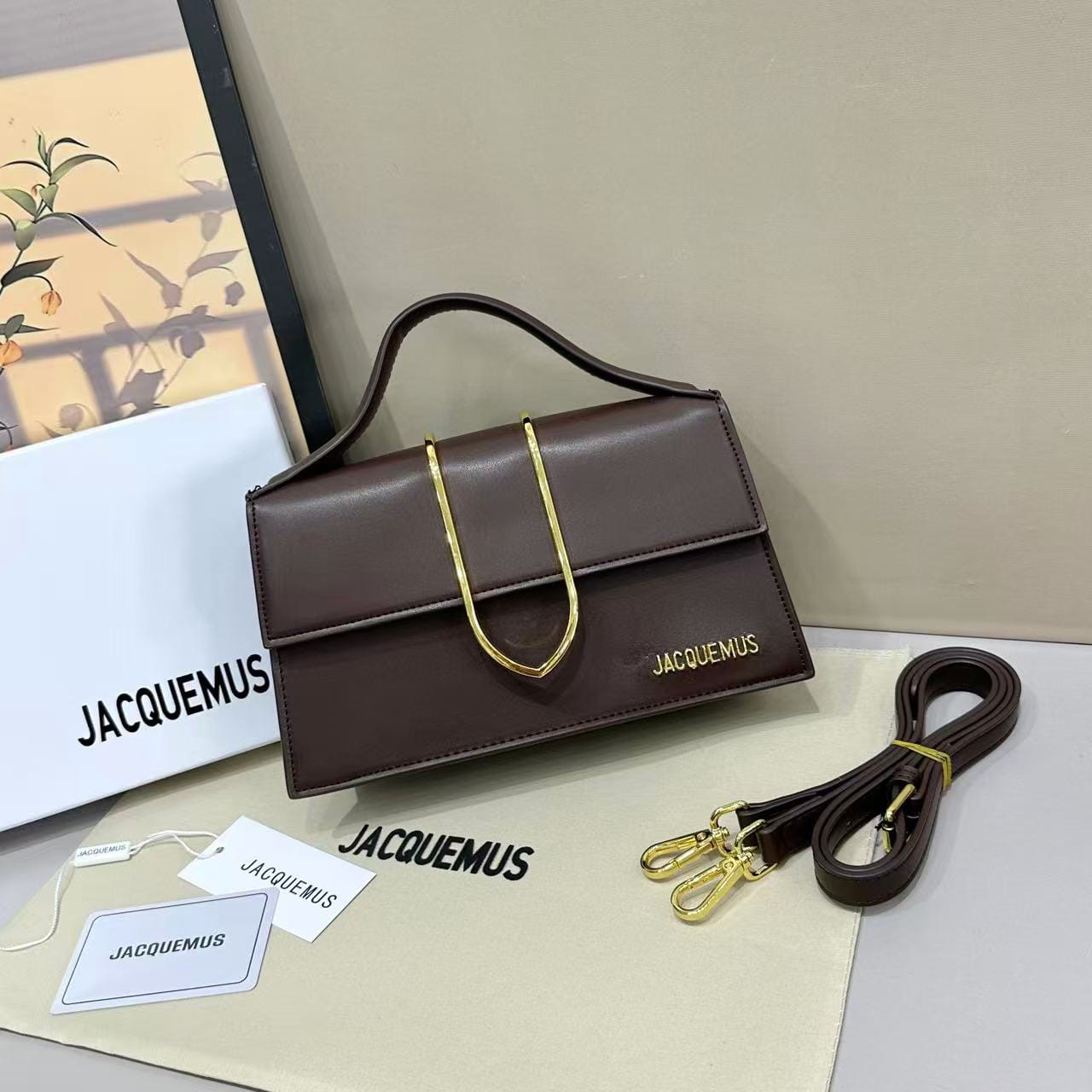 Premium Jacquemus Le Bambino Long Flap Bag - Burgundy
