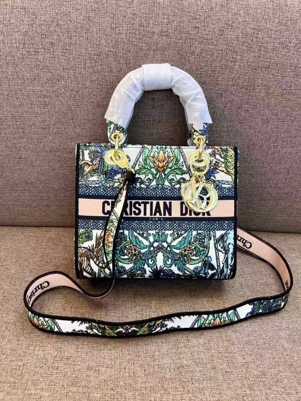 Dior Luxury Floral Embroidered Lady Tote Bag with Wide Strap